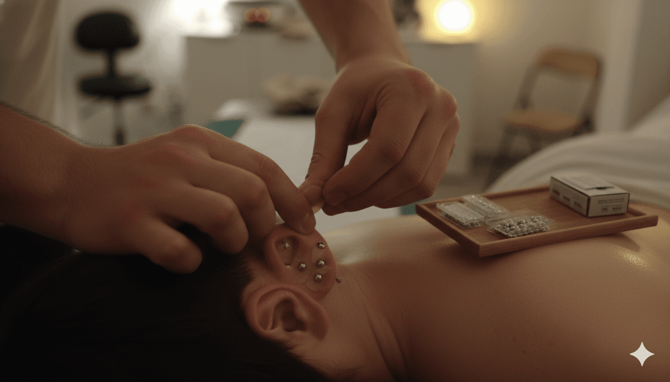 Aplicação real de auriculoterapia na Vital MTC